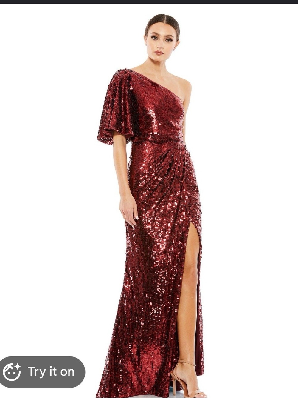 Mac Duggal Wine Sequin One-Shoulder Gown